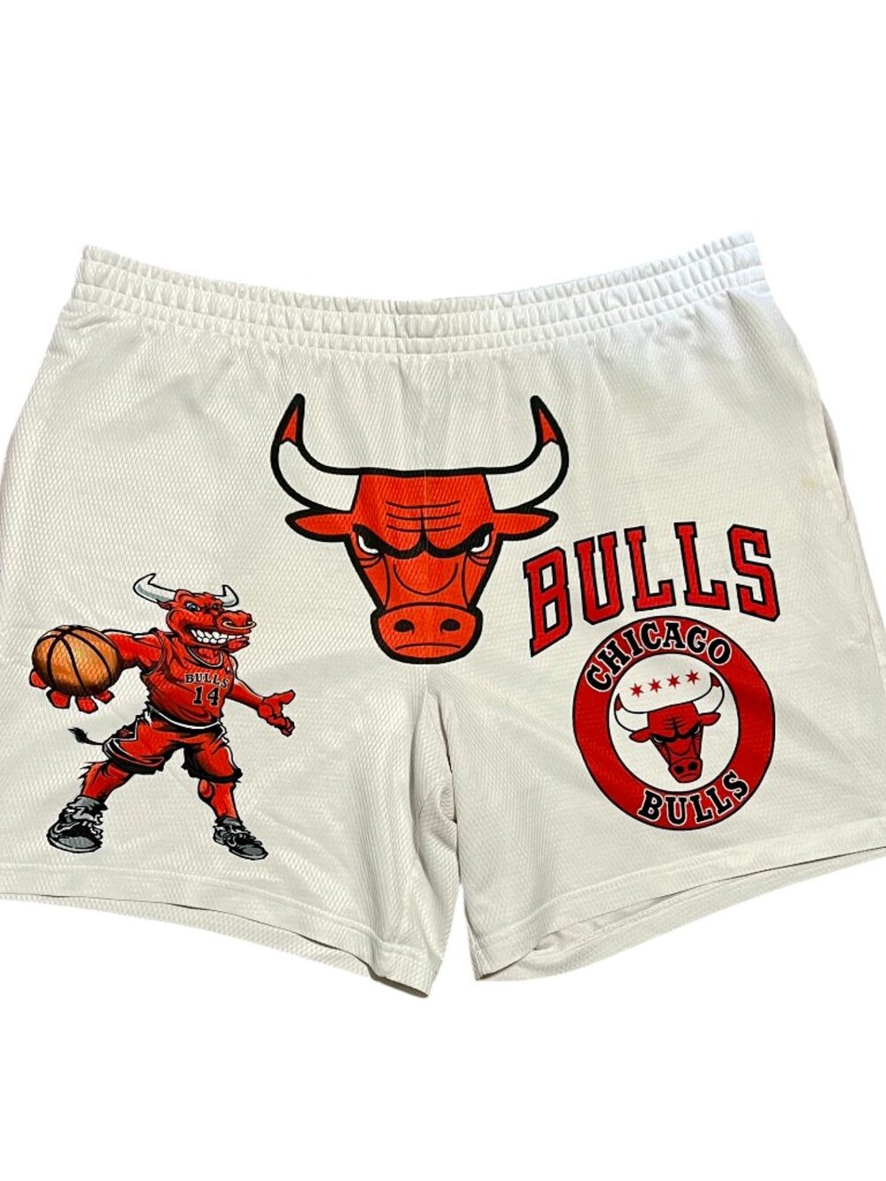 Chicago Bulls Benny The Bull Athletic Works White Athletic Shorts, Men's 2XL
